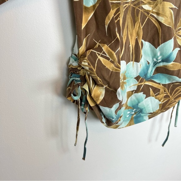Vintage Caribbean Joe Tropical Hibiscus Print Ruched Sode Tee sz Md Vacation - Picture 8 of 10